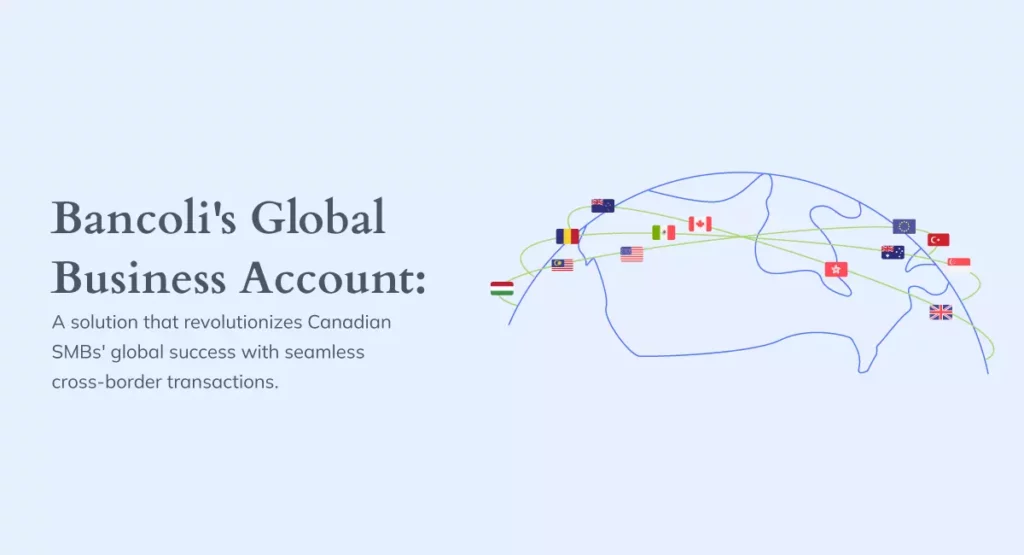 Icons of flags around the world representing currencies with which you can make international transactions with local details with the Bancoli Global Business Account