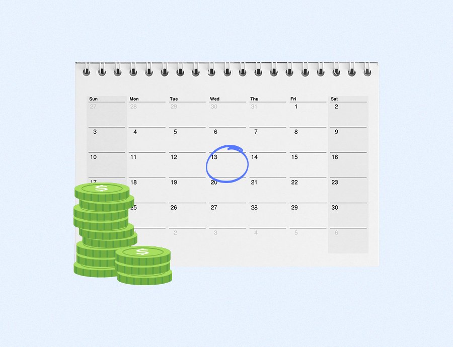 Money next to a calendar indicating a payment reminder to avoid late payments.