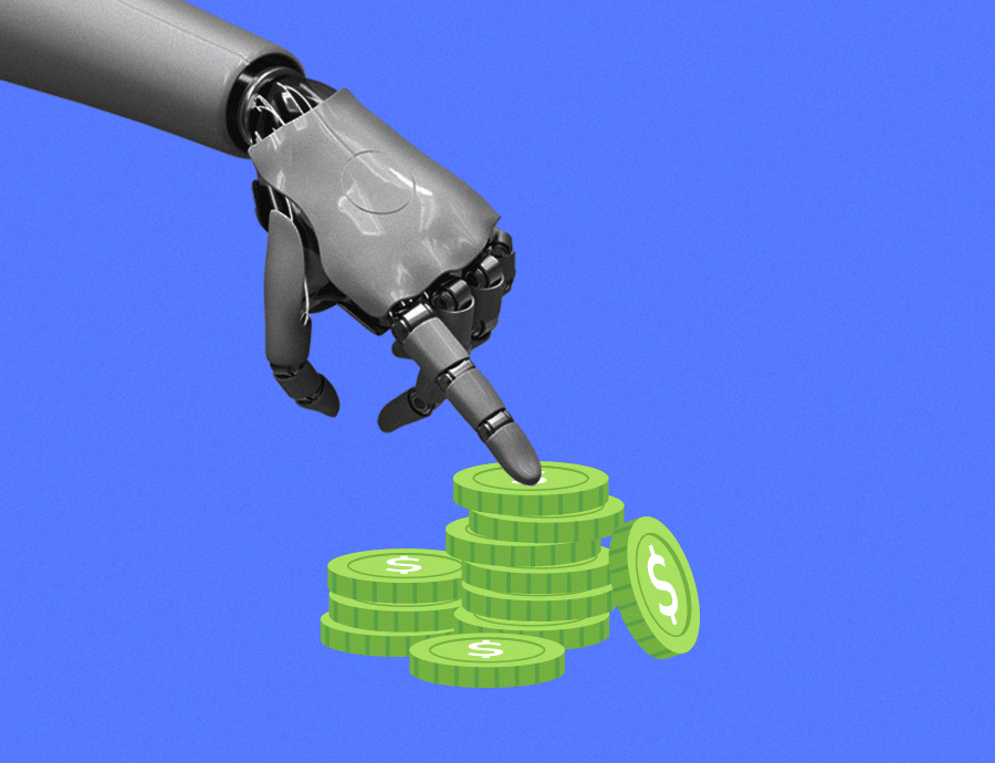 A robotic hand managing coins, symbolizing the automation of the accounts receivable process