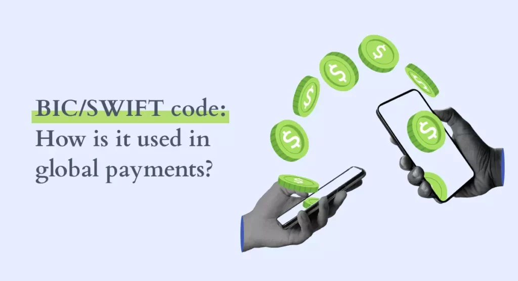 People sending and receiving money using an electronic device and the SWIFT code.