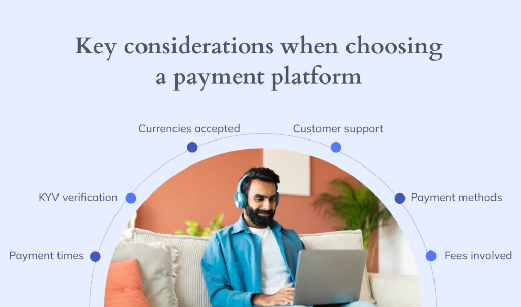 Infographic of 6 key considerations when choosing payment solutions international freelancers