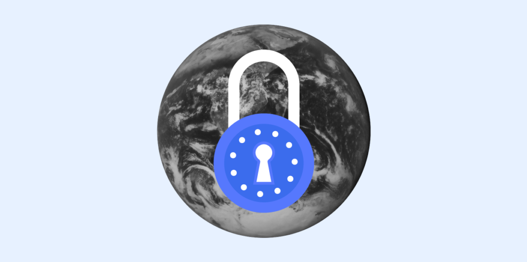 A monochromatic world with a security lock in it alluding to how technologies will make a symbiosis with banks and supply chain. 