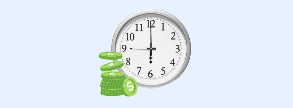 A clock with some green point alluding to the importance of timely payments in  supply chain management. 