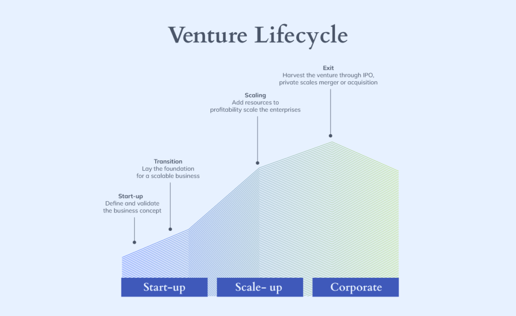 A graphic showing the venture lifecycle for startup banks. 