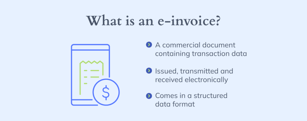 A visual representation of an e-invoice, highlighting the fact that it is a digital document containing transaction information.