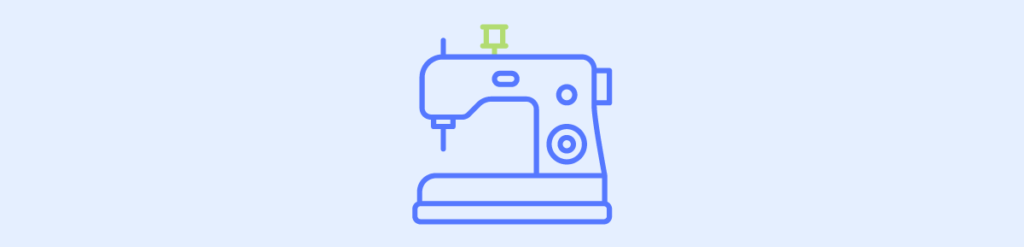 A blue icon of a sewing machine.