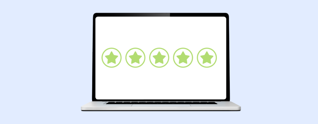 A laptop screen displaying 5 green stars alluding to customer service in international payments in India.