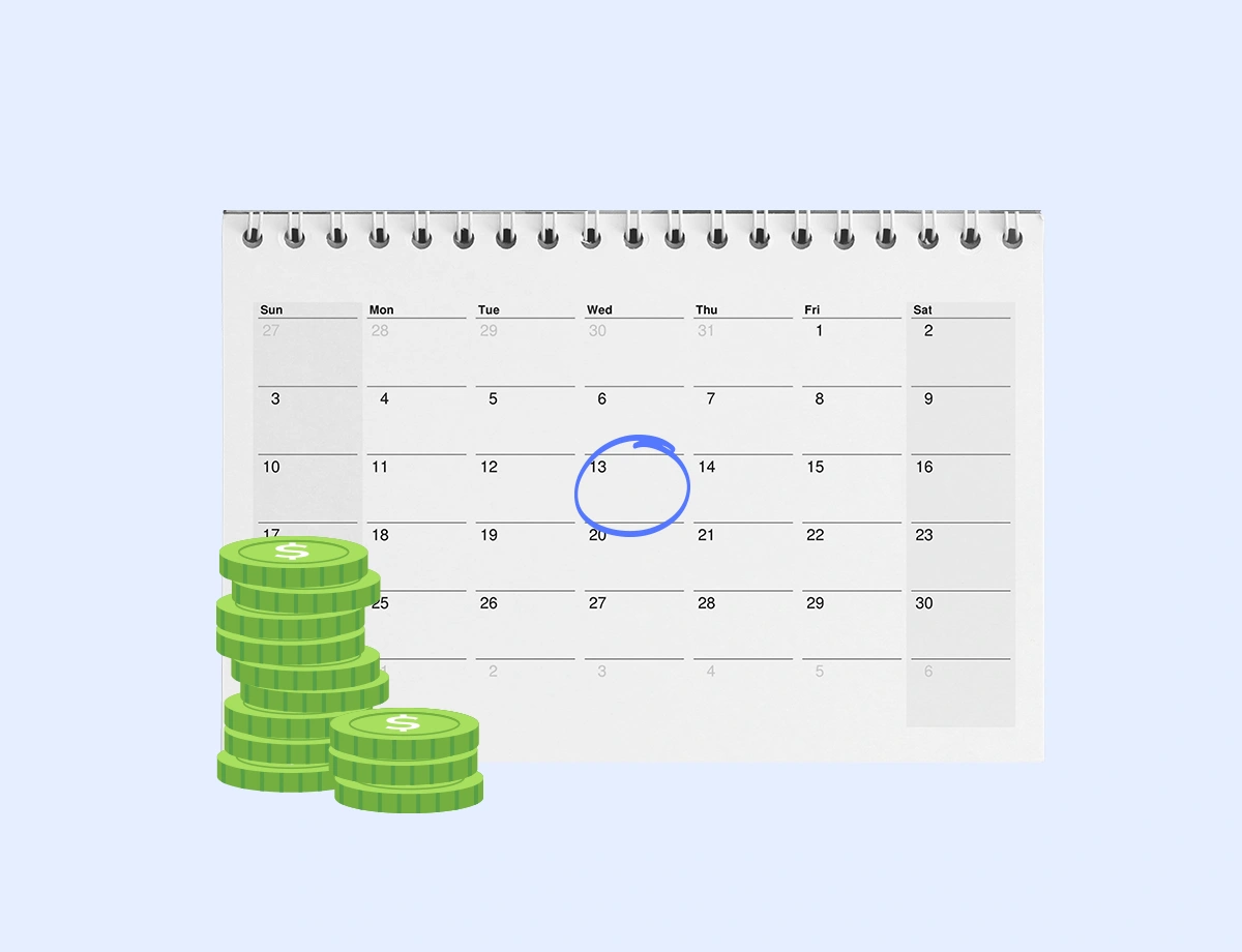 Calendario con fecha marcada en azul representando los riesgos de pagos atrasados.