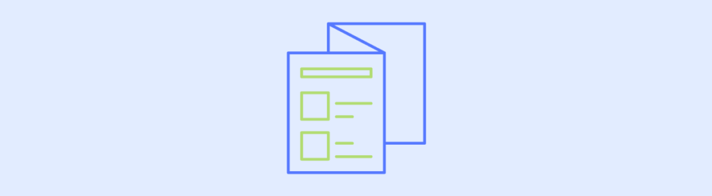 An icon of of two overlapping documents or pages on a light blue background.