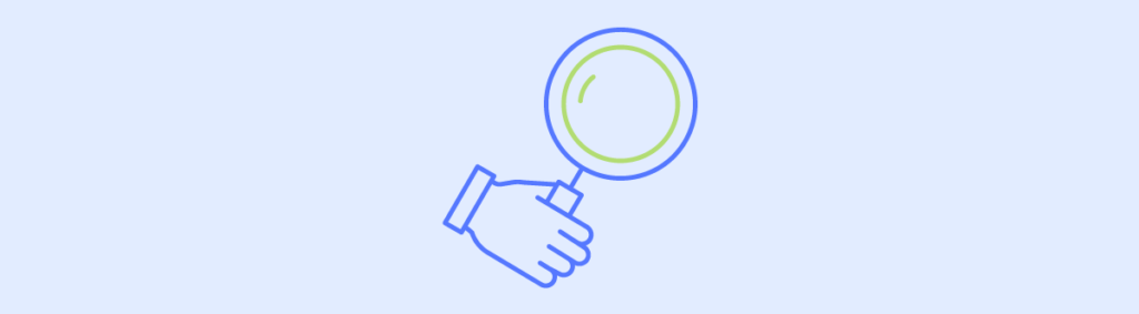 An icon of a hand holding a magnifying glass.